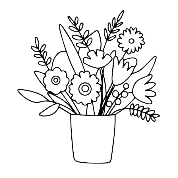 Estilo de boceto de flores dibujado a mano con arte vectorial