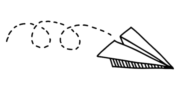 Estilo de boceto de garabato de la ilustración de vector de icono de avión de papel para el diseño de concepto