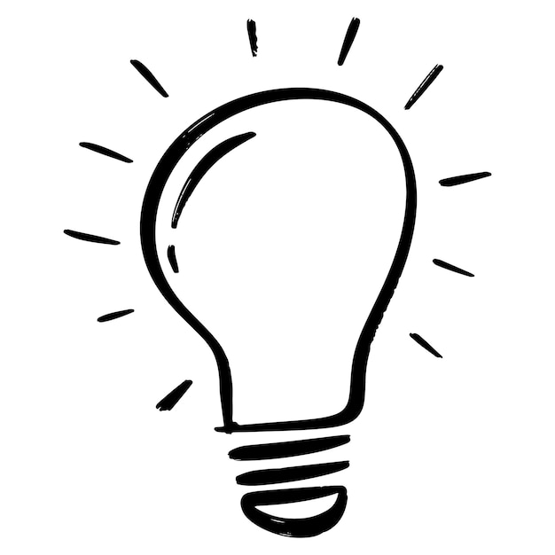 Estilo de boceto de garabato de la ilustración de vector de icono de bombilla dibujada a mano para el diseño de concepto