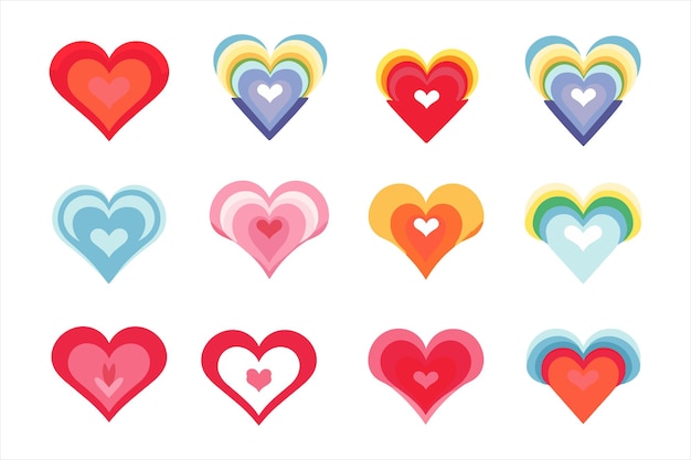 Estilo de boceto de garabato de la ilustración de vector de icono de corazones para el diseño de concepto