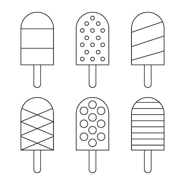 Estilo de boceto de juego de helados Ilustración vectorial de helados