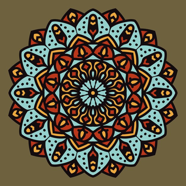 estilo boho de mandala abstracto con objeto de pluma decoración redonda tradicional color vintage
