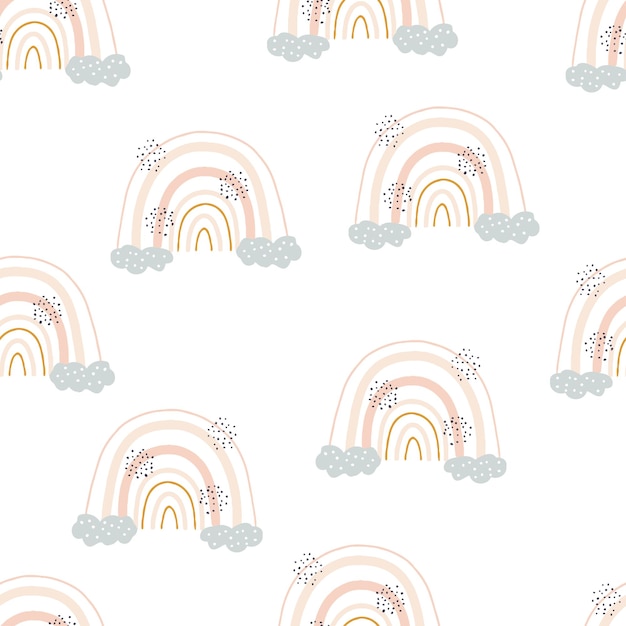 Estilo boho para niños varias formas arcoíris y flores vector ilustración de primavera de patrones sin fisuras