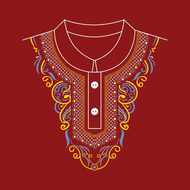 estilo de bordado de diseño de cuello en fondo de color rojo granate