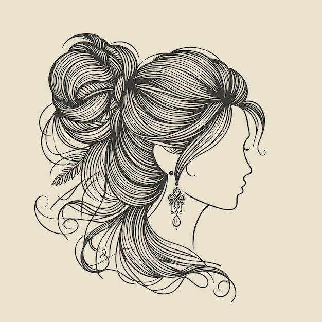El estilo de cabello de la mujer ilustración de arte de línea gráficos vectoriales