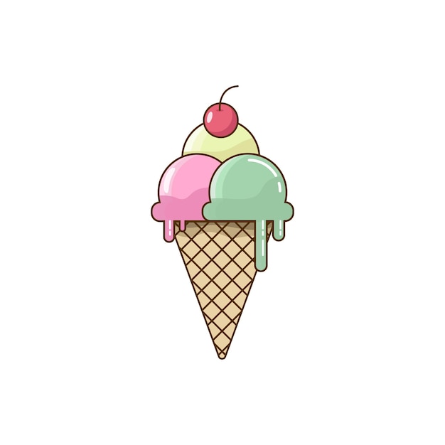 Estilo de color de dibujos animados pastel de helado para el verano aislado sobre fondo blanco Ilustración vectorial