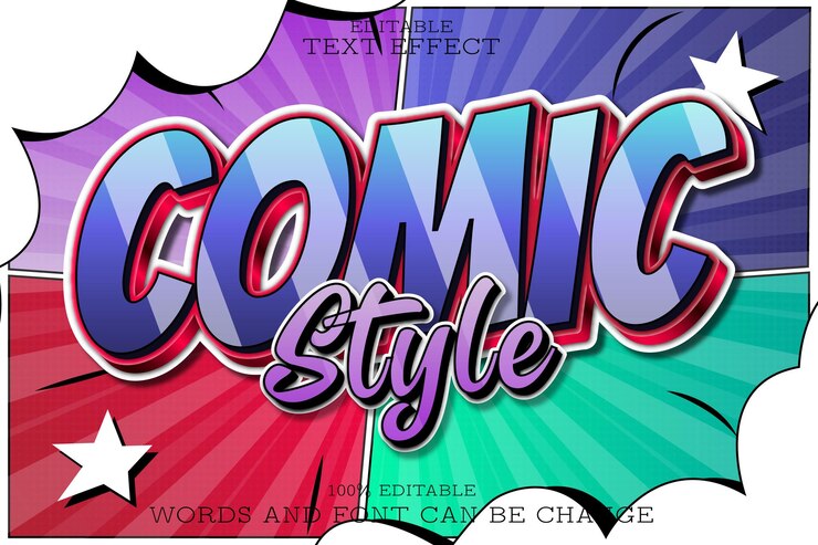 Vector estilo cómico efecto de texto editable estilo cómico en relieve