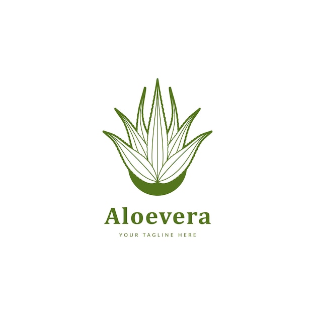 Estilo de contorno del icono del logotipo de la planta de Aloevera