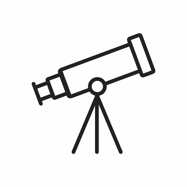 Vector estilo de contorno del icono del telescopio en fondo blanco