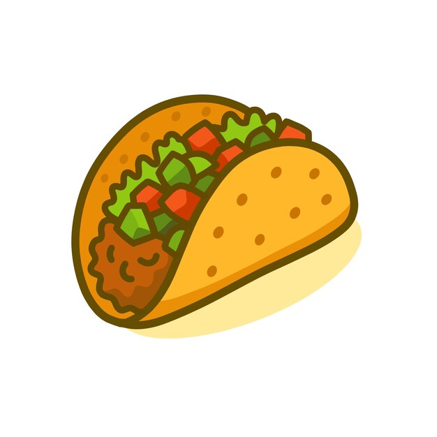 Estilo de contorno simple Taco delicioso con carne de res y ilustración de icono de ensalada