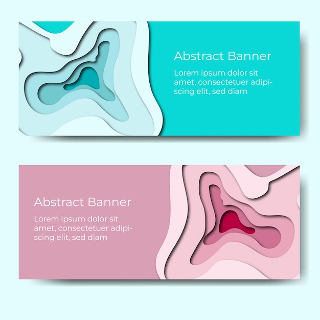 Estilo de corte de papel de banner abstracto con colores verde y rosa