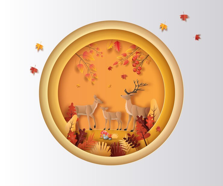 Estilo de corte de papel de ciervo de otoño
