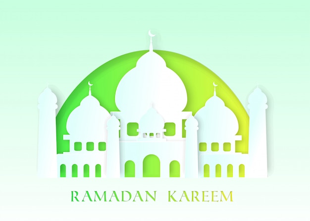 Estilo de corte de papel de la mezquita para la ilustración de ramadán kareem