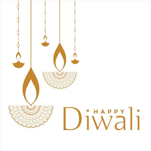 estilo decorativo plano feliz tarjeta de felicitación de Diwali