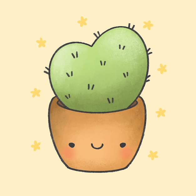 Estilo de dibujado a mano de dibujos animados lindo cactus