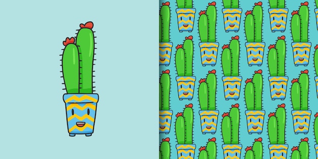 Estilo de dibujado a mano de dibujos animados lindo cactus