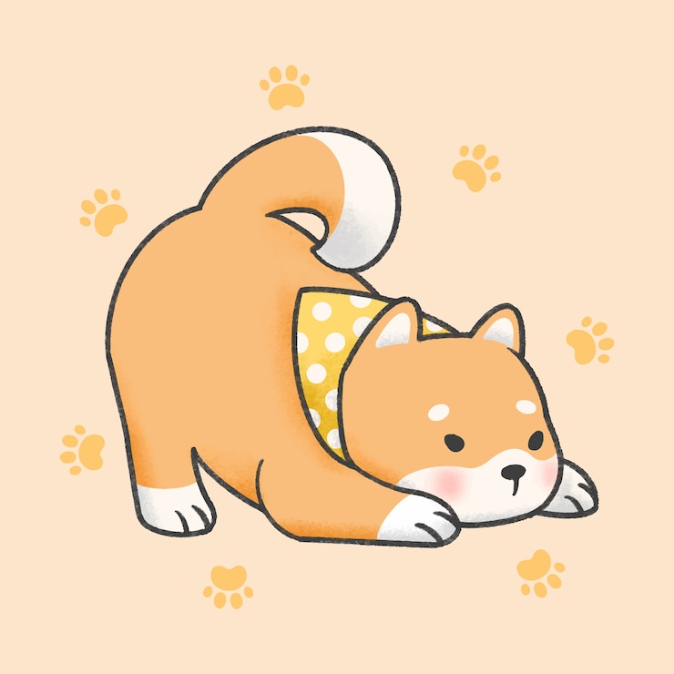 Vector estilo dibujado a mano de dibujos animados de perro shiba inu