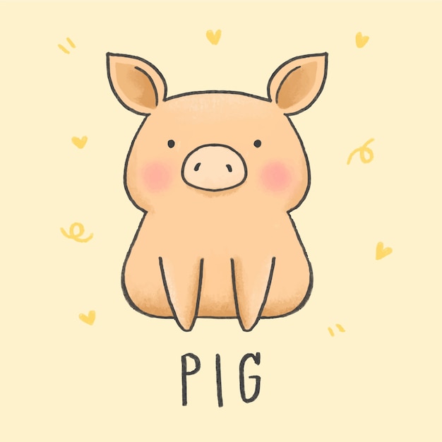 Estilo dibujado mano linda caricatura de cerdo