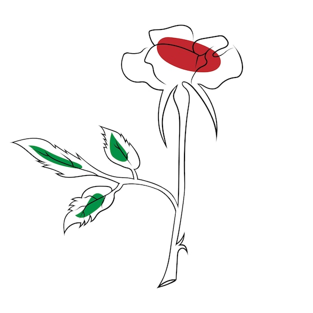 Estilo de dibujo de arte de línea de flor de rosa, el boceto de rosa lineal negro aislado sobre fondo blanco.