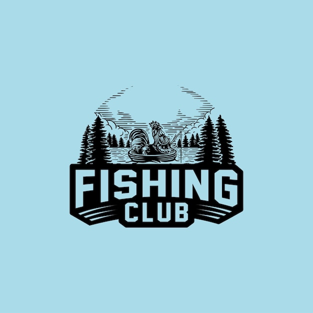 Estilo de dibujo del club de pesca diseño de camiseta