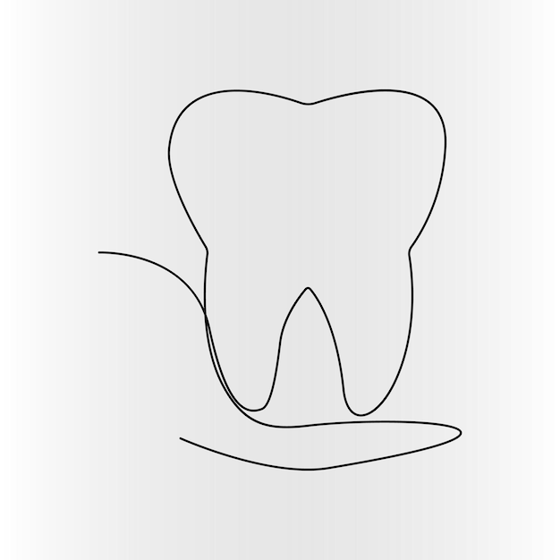 Estilo de dibujo de dientes en línea continua e ilustración de contorno de arte en línea única