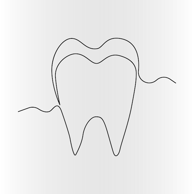 Estilo de dibujo de dientes en línea continua e ilustración de contorno de arte en línea única