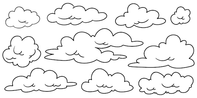 Estilo de dibujo de garabato de ilustración de vector de dibujos animados de nubes dibujadas a mano para el diseño de concepto