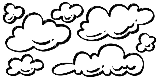 Estilo de dibujo de garabato de ilustración de vector de dibujos animados de nubes dibujadas a mano para el diseño de concepto