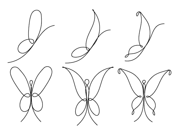 Estilo de dibujo de una línea continua de mariposa con formas abstractas ilustraciones para el logotipo de diseño