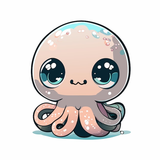 Estilo de dibujos animados de un adorable pulpo en color pastel claro que parece ligeramente confundido