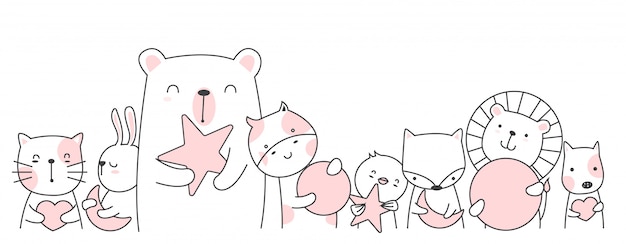estilo de dibujos animados animales lindos dibujados a mano