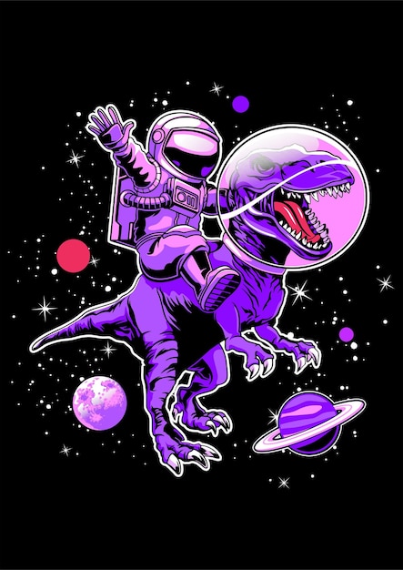 Estilo de dibujos animados de astronautas y dinosaurios