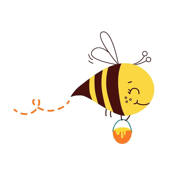 Estilo de dibujos animados de carácter divertido vector miel abeja