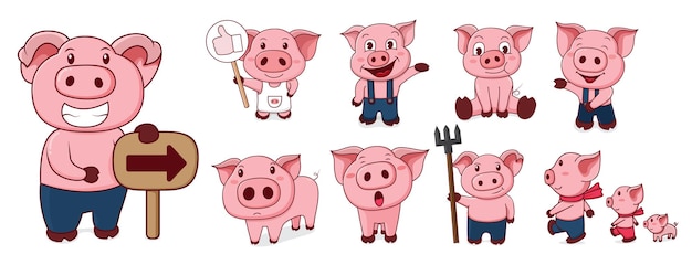 Estilo de dibujos animados de cerdo lindo vector