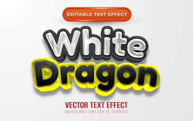 Estilo de dibujos animados de efecto de texto editable de dragón blanco