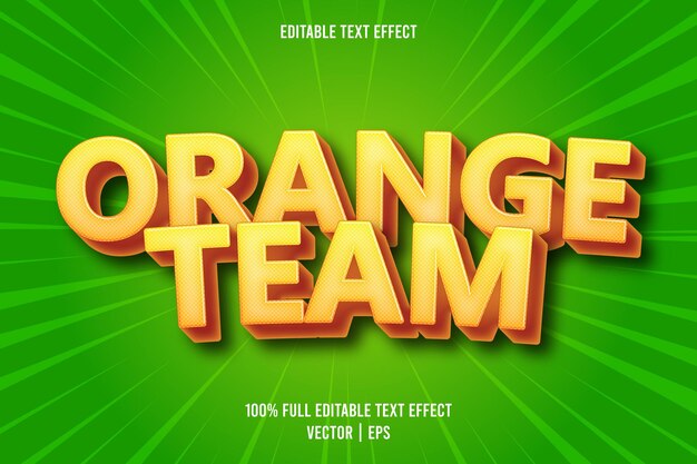 Estilo de dibujos animados de efecto de texto editable de equipo naranja