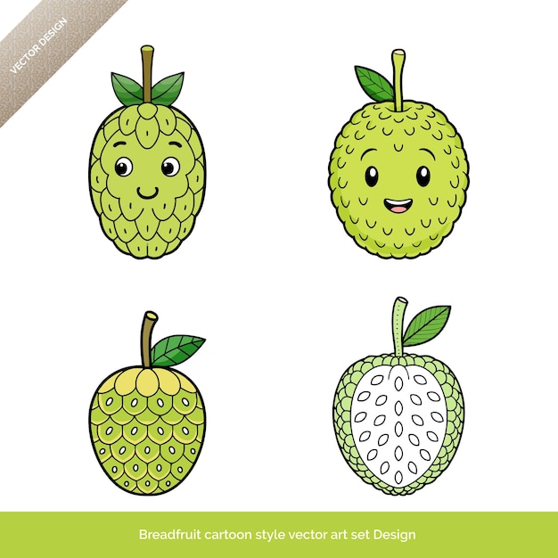El estilo de dibujos animados de la fruta del pan Vector Art Set Ilustración