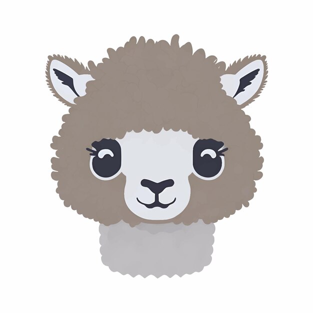 Vector estilo de dibujos animados icono de cabeza de alpaca lindo y adorable aislado en fondo blanco ilustración vectorial