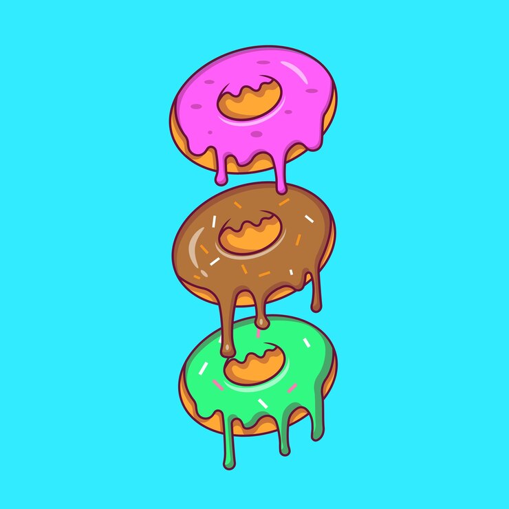 Estilo de dibujos animados de ilustración de donut Conjunto de diseño de donuts Vector de icono de donut en estilo kawaii