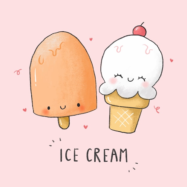 Estilo de dibujos animados lindo helado dibujado a mano