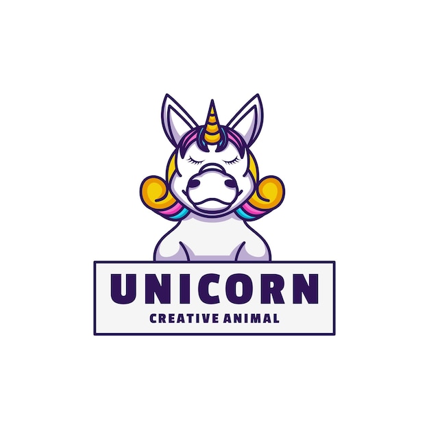 Estilo de dibujos animados de la mascota del unicornio del logotipo.