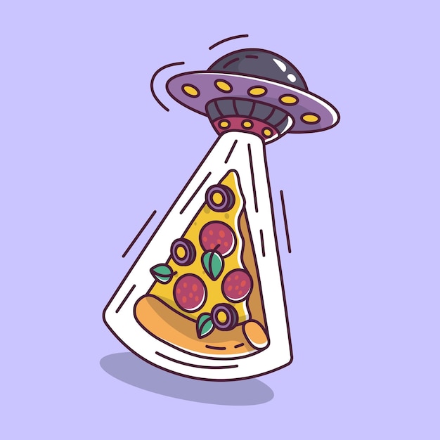 Estilo de dibujos animados de ovni de platillo volador de pizza