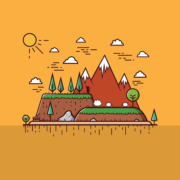 Vector estilo de dibujos animados de paisaje de montaña