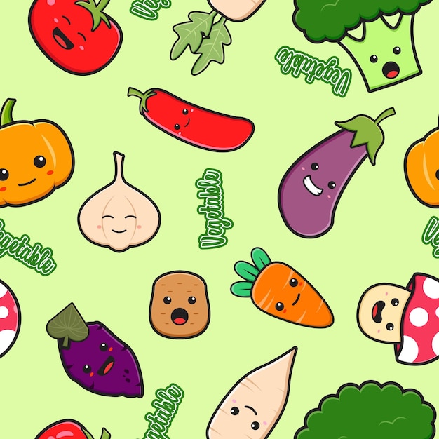 Estilo de dibujos animados plano lindo vegetal de patrones sin fisuras fondo de dibujos animados ilustración