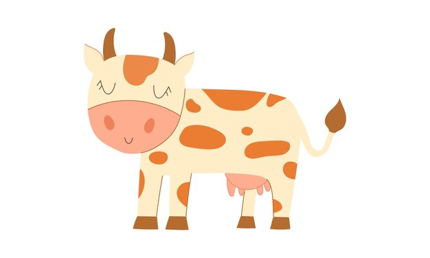 Estilo de dibujos animados planos de vaca Ilustraciones de vectores de vaca linda aisladas sobre fondo blanco