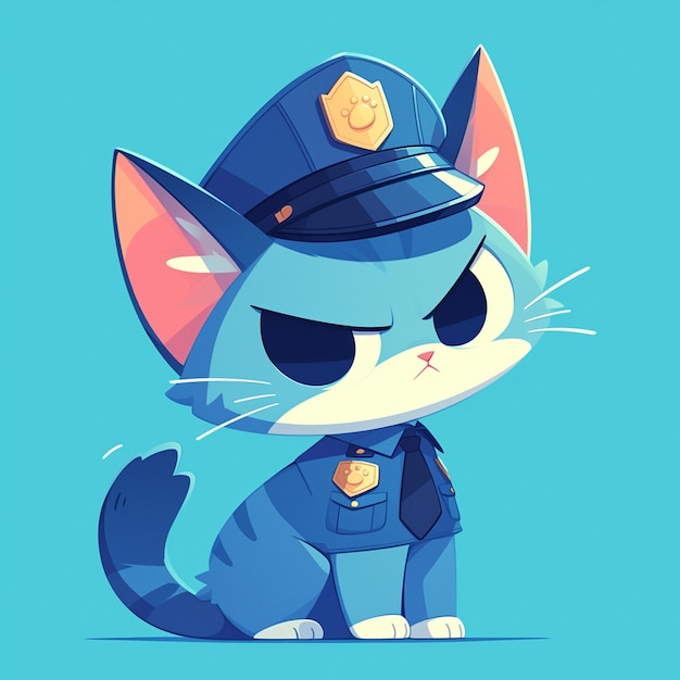 Un estilo de dibujos animados de policía gato serio