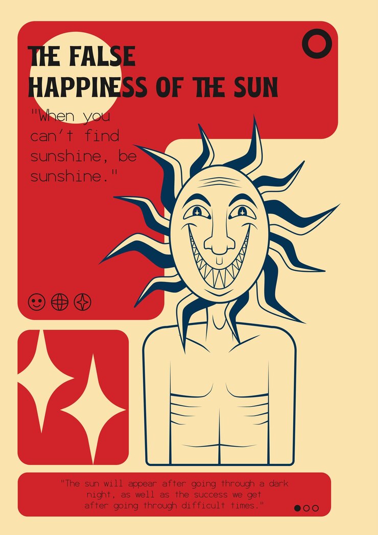 estilo de dibujos animados póster ilustración felicidad falsa del sol