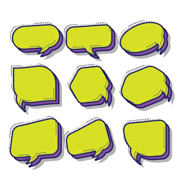 estilo de discurso de burbuja de arte pop amarillo púrpura