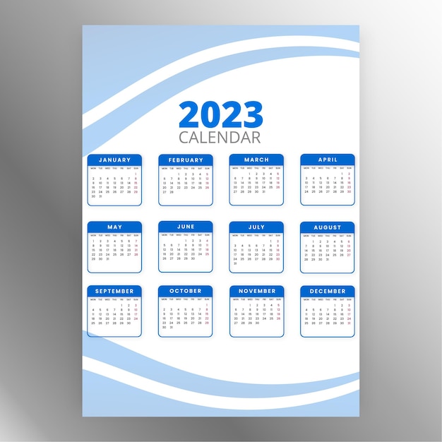 Estilo de diseño de calendario anual degradado 2023