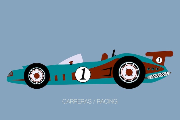 Vector estilo de diseño plano de estilo de diseño plano de coche de carreras vintage